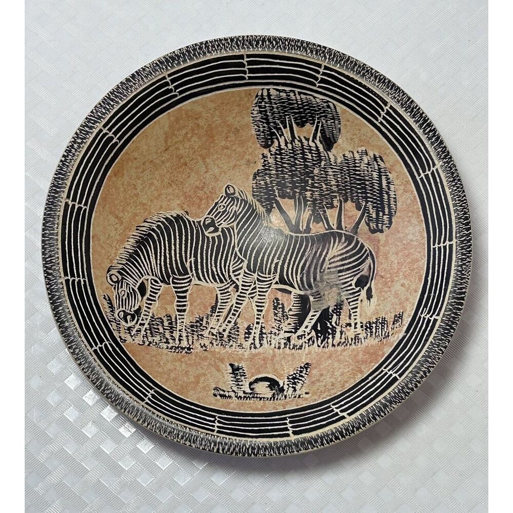 Soapstone Zebra Trinket Dish Safari‎ Etched African Animal Bowl 6"